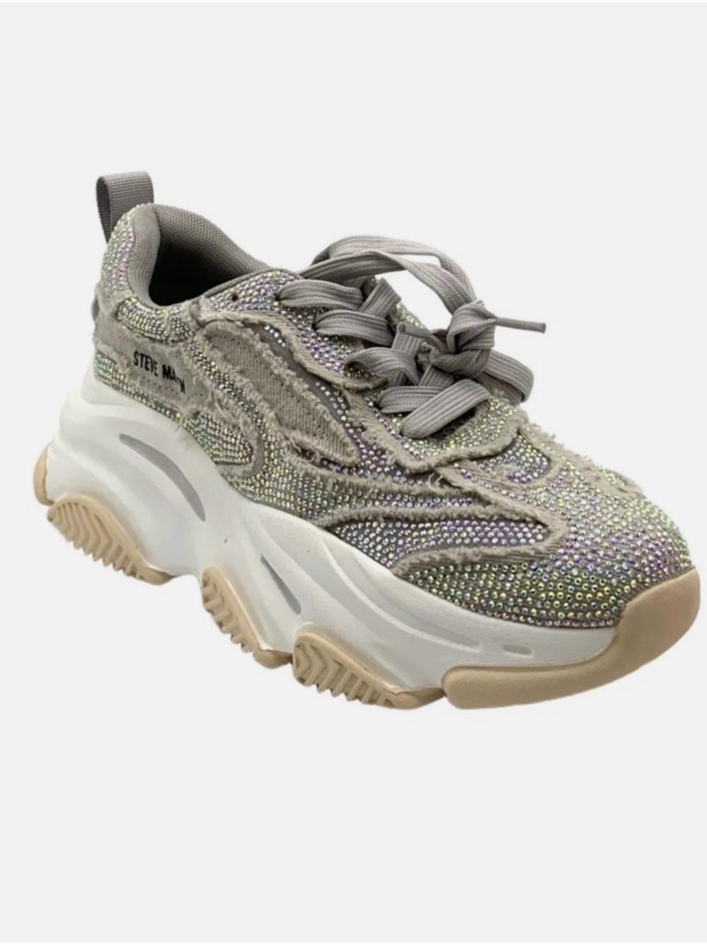 Steve Madden Crystal-Embellished Chunky Sneaker - Gray with Iridescent Accents